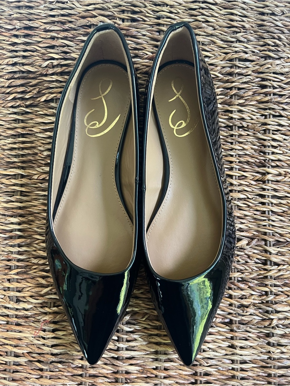 Sam Edelman Black Patent Pointed-Toe Flats
